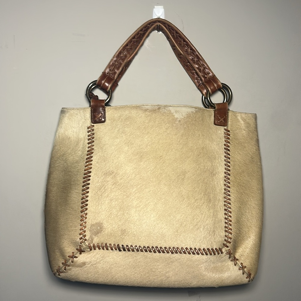 Antonio Melani fur Cream and Brown Tote braided leather Bag - Picture 2 of 10